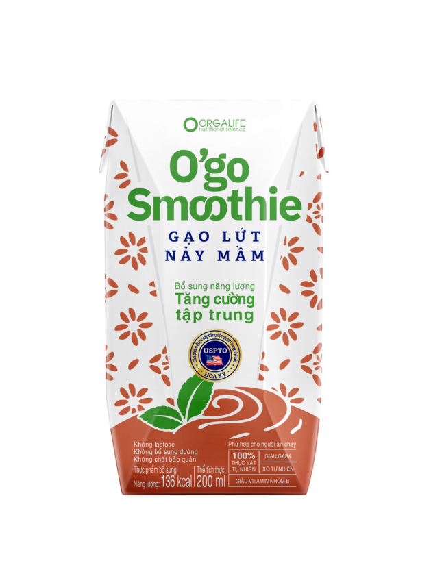 O'go Smoothie Gạo Lứt Nảy Mầm 200ml - Sinh Tố Siêu Tiện Lợi Giảm Stress, Tăng Tập Trung