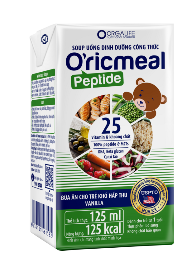 O'RICMEAL PEPTIDE - Soup Uống Dinh Dưỡng Cho Trẻ Dị Ứng Đạm Sữa Bò, Bất Dung Nạp Lactose, Đậu Nành